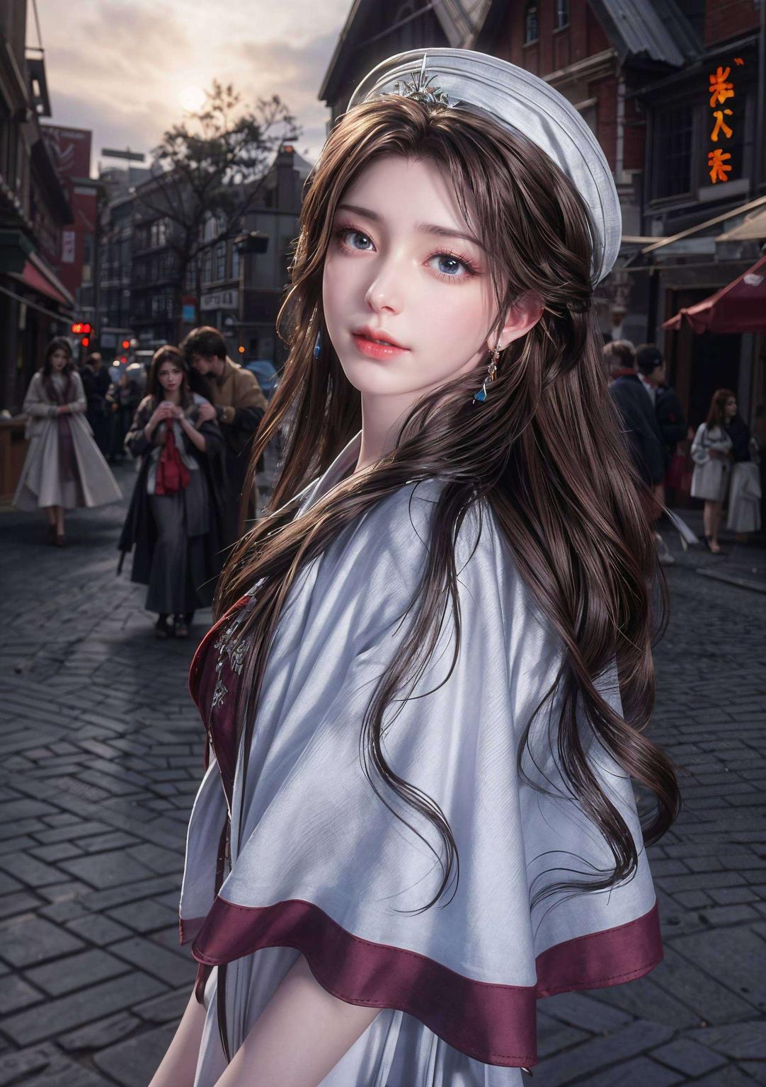 在点阵背景的映衬下绘制一幅国漫美女火灵儿的壁纸