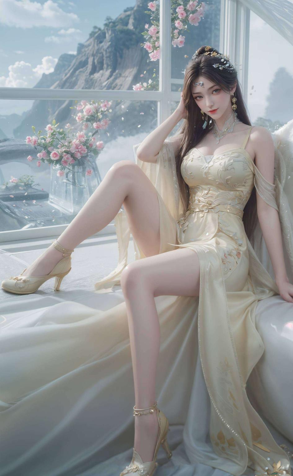 细腻描绘每一瓣花开绚烂的花卉在她的周围绽放
