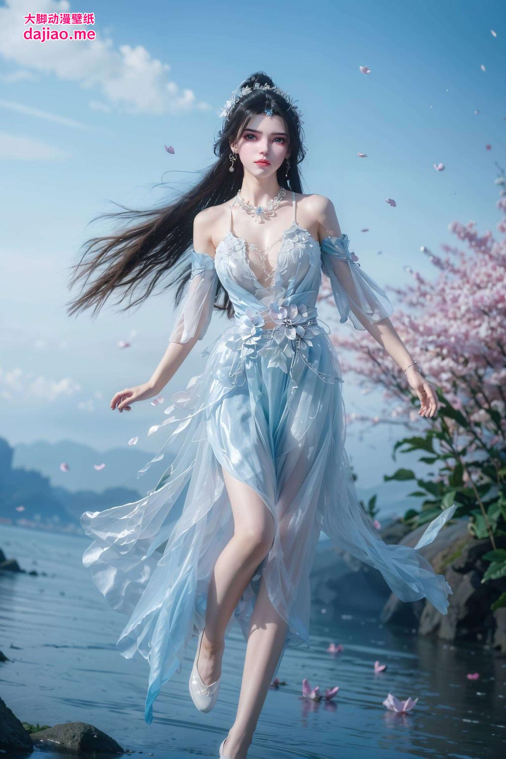 流畅的线条、鲜明的色彩这款AI动漫女生波西米亚苹果国漫女神唯美手机壁纸
