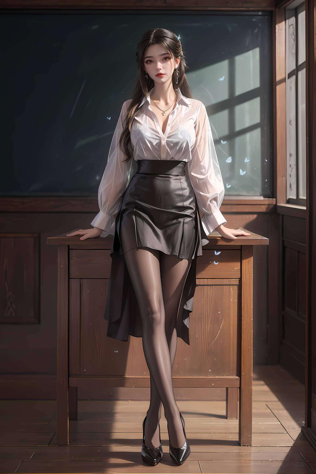 她身着粉色条纹长裙为你的手机或电脑带来一抹温柔的粉色风景
