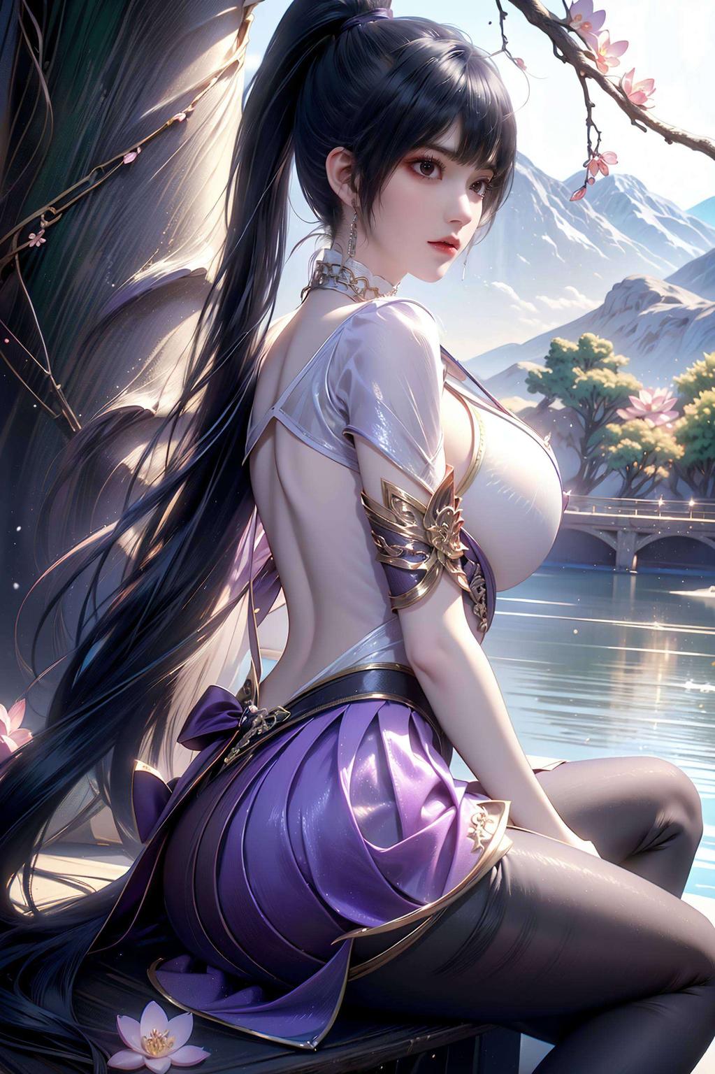 2K高清的AI女神微信背景壁纸——云起鲸落在柔和的紫色光影中