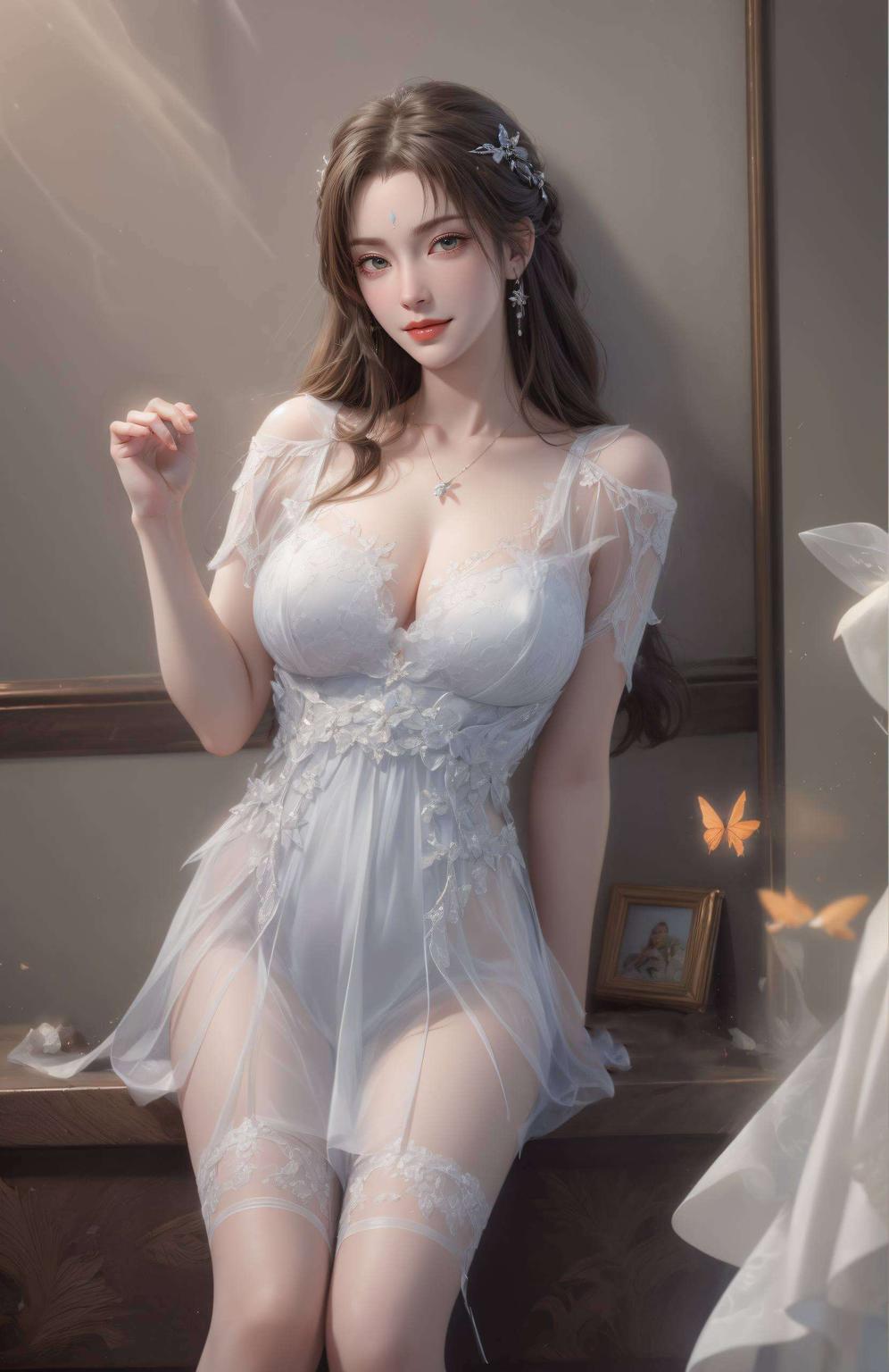 赛博朋克世界中的平板国漫美女大长腿如雕塑般优雅