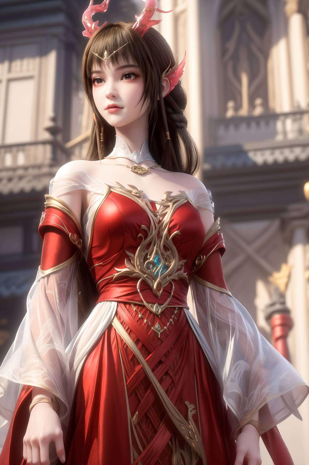 细腻的笔触描绘出女生婉约的身姿这款白底云落壁纸