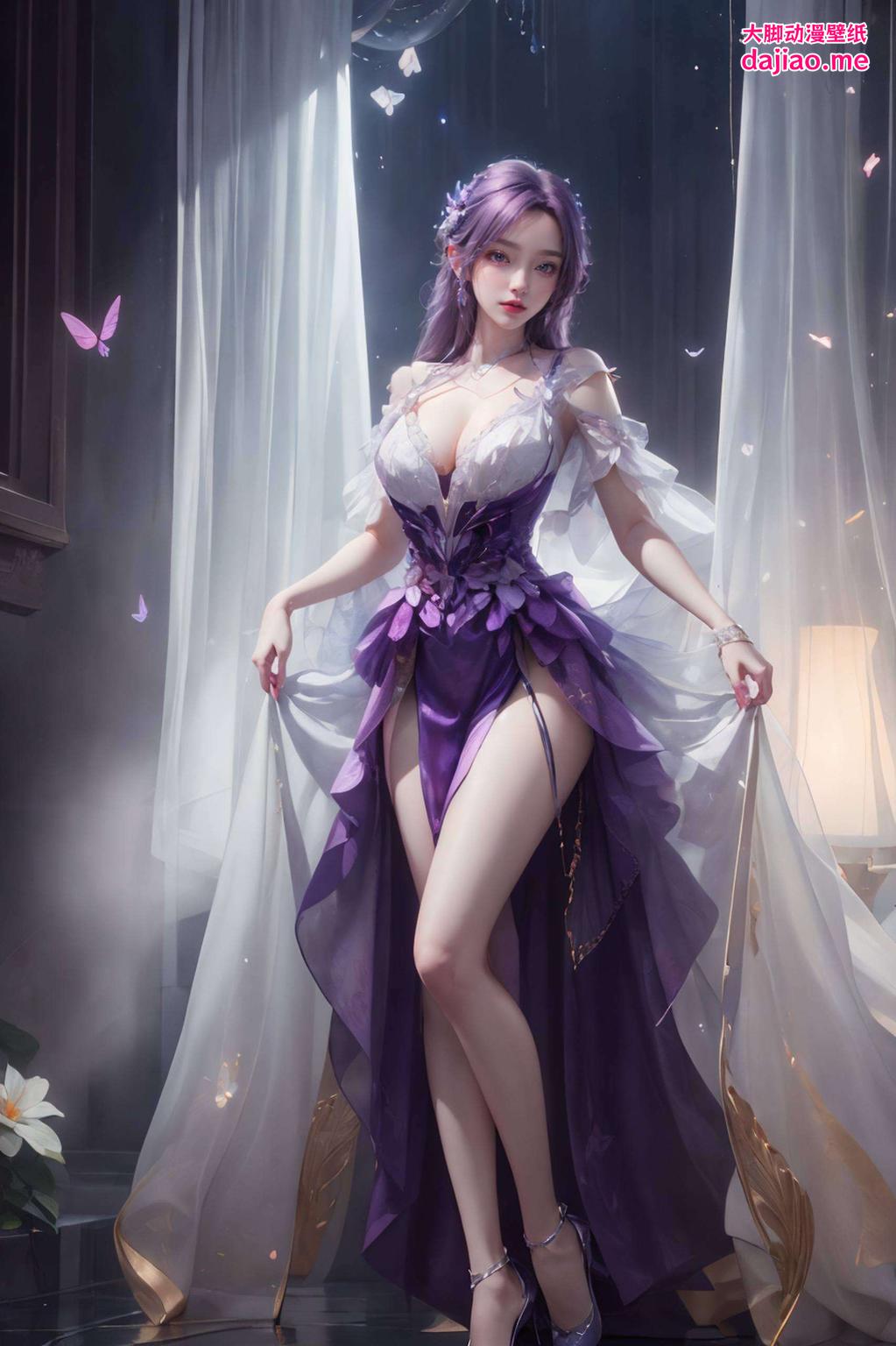 壁纸中的女主灵动飘逸巧妙地将破碎的镜面与绚烂的花朵相结合